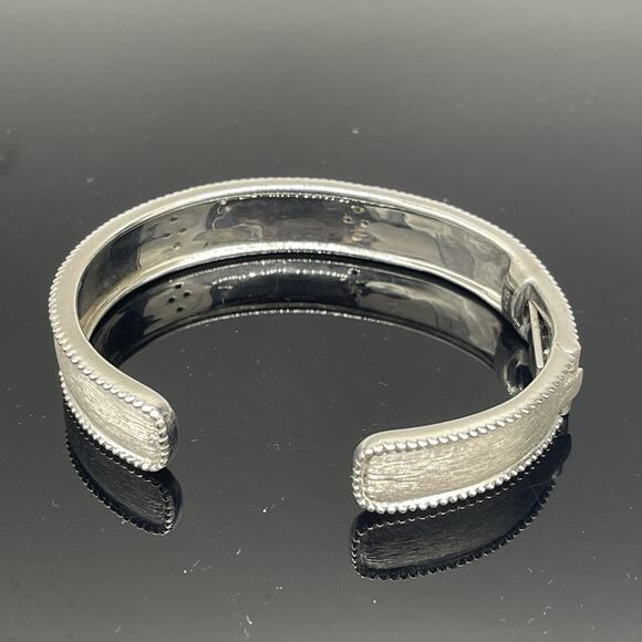 Jude Frances Sterling 925 Brushed Silver Narrow Cuff Bracelet White Topaz 6.5" - Picture 4 of 10